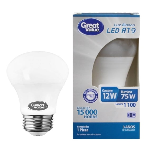 Foco LED Great Value A19 Luz Blanca 12W