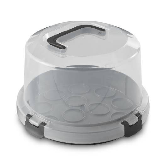 Mainstays Cake & Cupcake Carrier with Flippible Base, Lid, Handle & Clasps, Grey Plastic