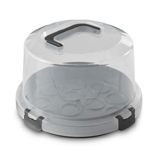 Mainstays Cake & Cupcake Carrier with Flippible Base, Lid, Handle & Clasps, Grey Plastic