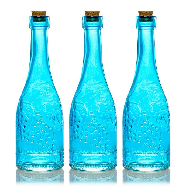 Bulk Pack 3 Stella Turquoise Vintage Glass Bottle Wedding Flower Vase