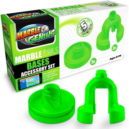 Marble Genius Marble Rails Bases: 5 Piece Marble Run (3 Small Round Bases, 2 Wide Arches), Add-Ons for Use with Marble Rails Playsets, Includes Online App and Full-Color Instructions, Ages 8 and Up
