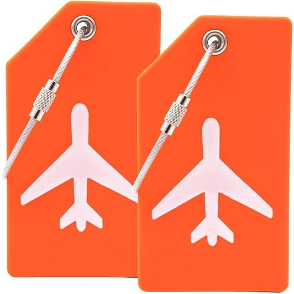 Set of 2 Luggage Tags, Premium Quality Tags with Address Plate, Particularly Attractive and Secure, Waterproof Stainless Steel Cable - Tags (Orange)