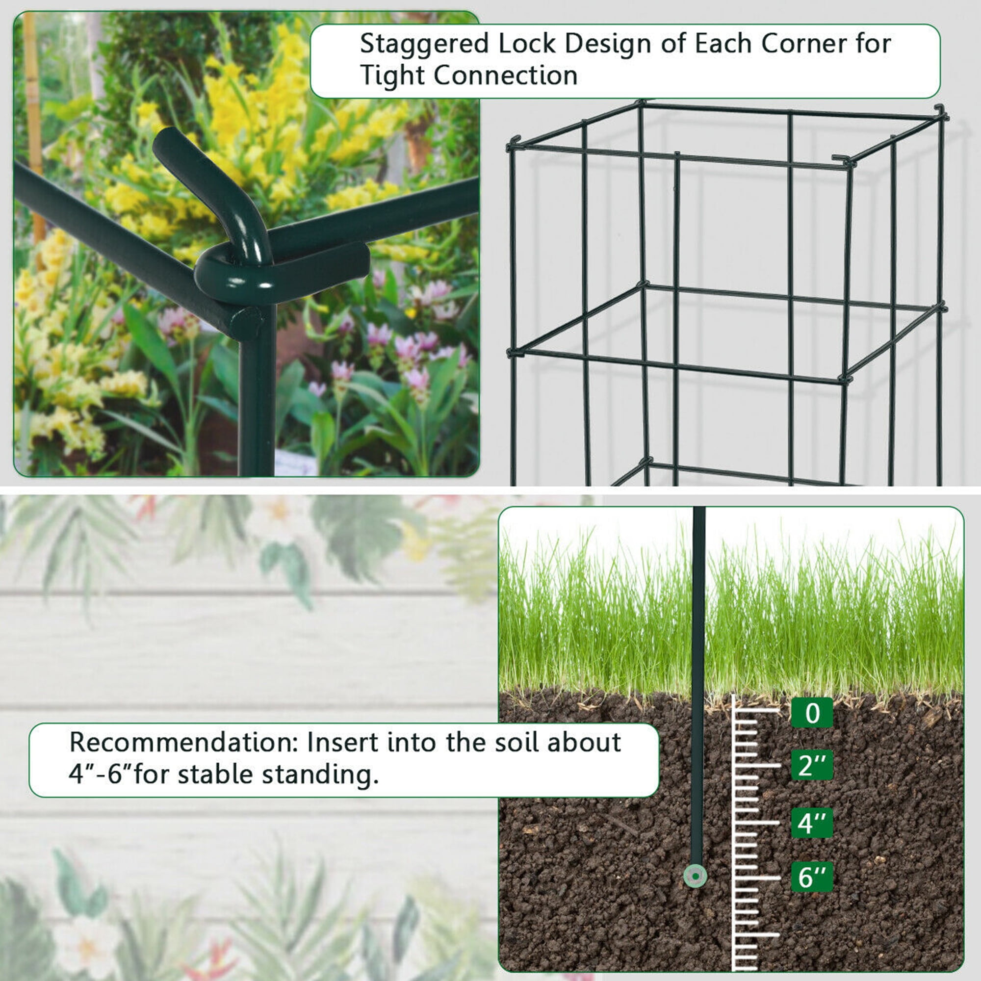 Gymax 4 Pack Tomato Cages Garden Cages Stakes Plant Trellis 16'' x 16'' x 39''