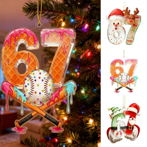 WKSCLPAI 2025 Christmas Gingerbread 67 Ornament, Santa Says Six Seven Two-sided Funny Meme Gift Ornaments, Holiday Xmas Tree Decorations, New Translucent Shatterproof Acrylic, Birthday Gift