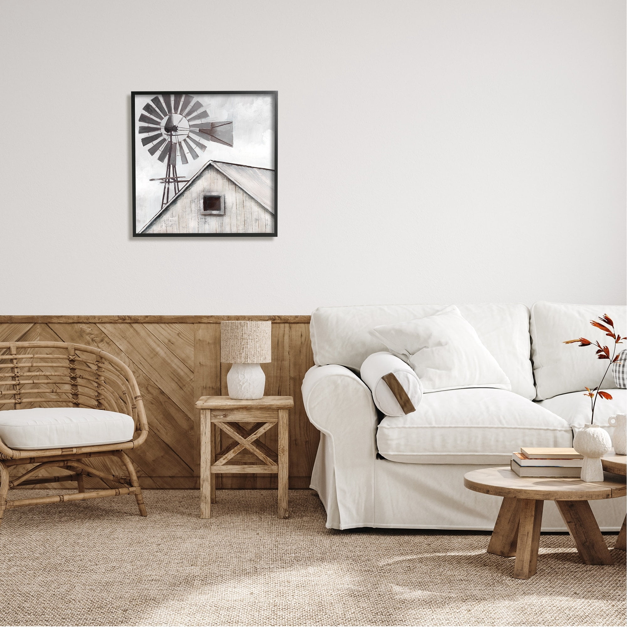 Stupell Industries Countryside Windmill Dark Cloudy Sky Rural Barn Painting Black Framed Art Print Wall Art, Design by Nan