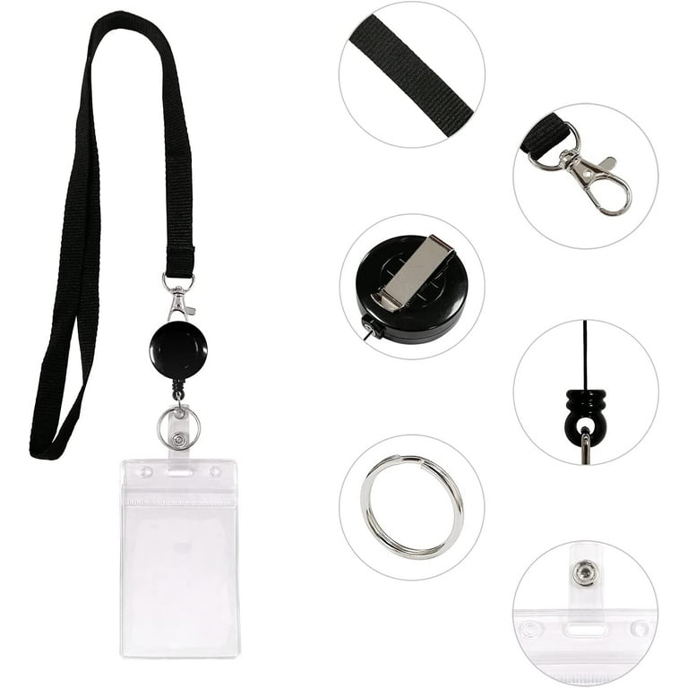 Cruise Lanyard with ID Holder Sets (Black,2 Pack)- Flat ID Lanyard with  Retractable Badge Reel & Heavy Duty Clear Vertical ID Card Name Badge Holder