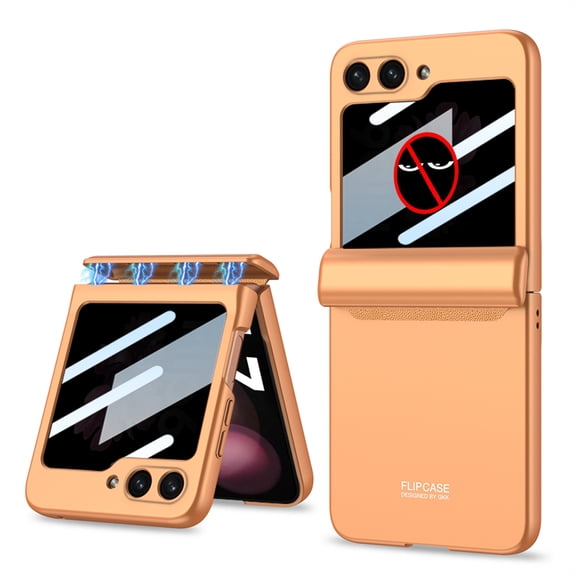 for Samsung Galaxy Z Flip 7 Case, Hinge Protection, Built-in Anti-peeping Screen Protector, Wireless Charging, Shockproof, Anti Scratch Slim Phone Protective Cover for Galaxy Z Flip 7, Orange