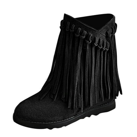Entyinea Botas De Invierno Para Mujer Lace-Up Short Ankle Boot Winter Shoes,Black 40