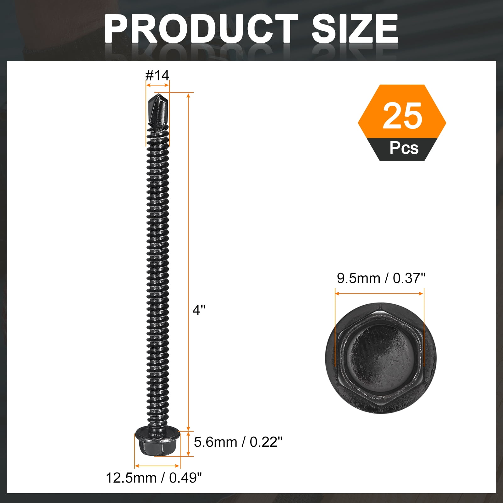 Uxcell 25 Pack #14 x 4" Self Drilling Screws, 410 Stainless Steel Self Tapping Screws for Metal, Black Oxidation Finish, Hex Washer Head Sheet Metal Screws