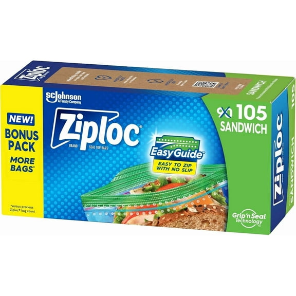 Ziploc Sandwich And Snack Bags With Easyguide Texture, Plastic Storage Bags With