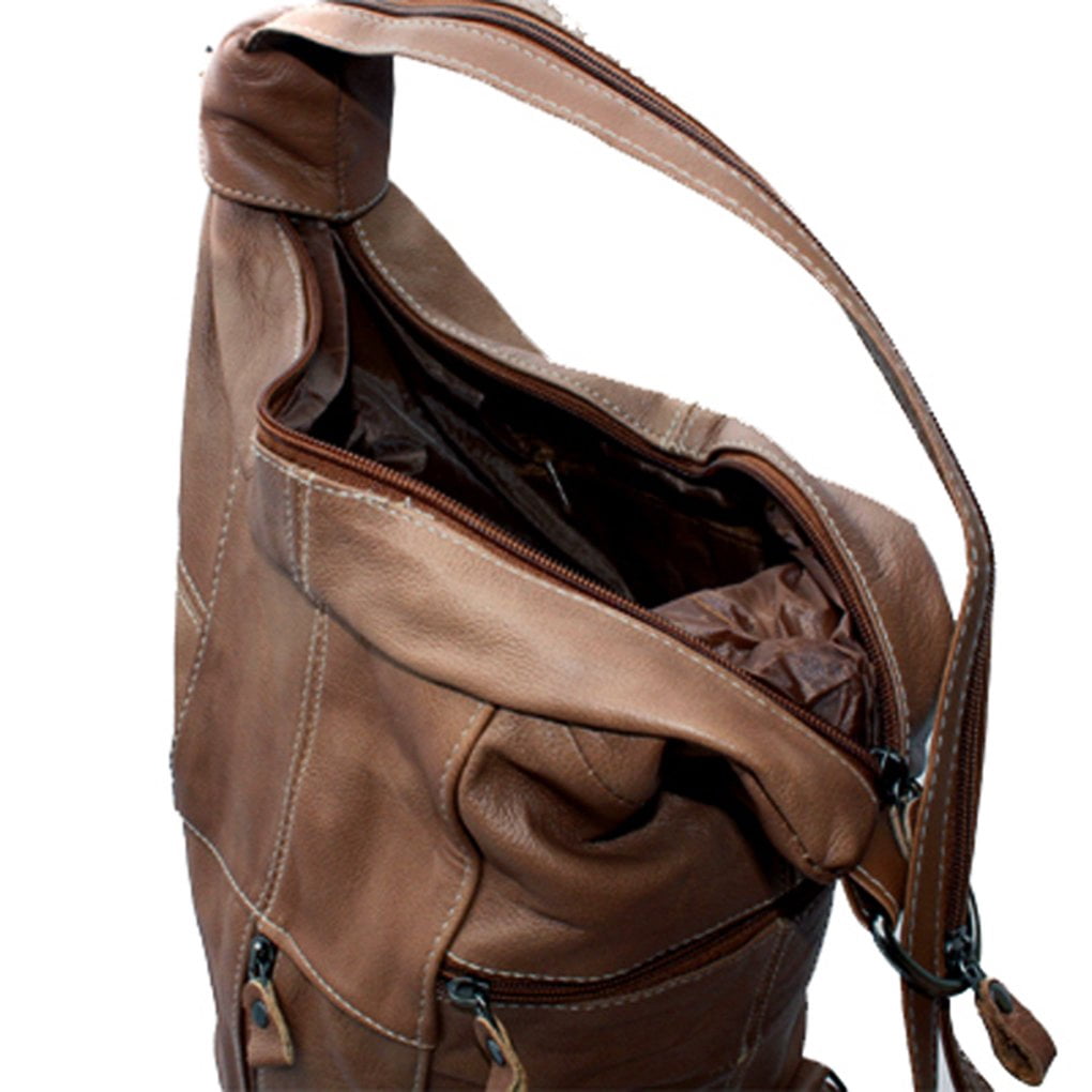 Women's Cowhide Leather Backpack Convertible Sling One Shoulder Large Bag Secure Entry 7 Pocket