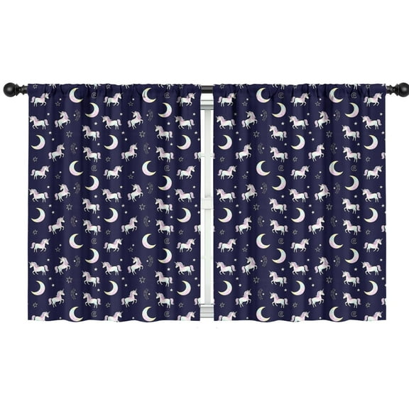 Blackout Kids Curtains,Dark Blue Cartoon Unicorn Moon Star Pattern Childrens Insulated Curtains Set Of 2,Bedroom Essentials,Toddler Room Decor 42"x54"