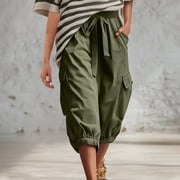 Womens Cargo Capris, Loose Casual with Pockets, Solid Summer Cropped Pants for Outdoor Work or Daily, 2026 New Limited-time Offer