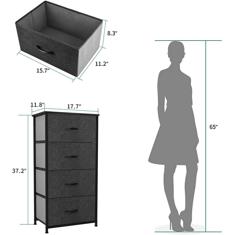 Yintatech 4 Drawers Dresser Shelf Organizer Bedroom Bedside Storage Tower Black Grey
