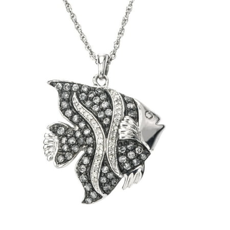 Diamond Fish Necklace in Sterling Silver (0.85 carats, H-I I2 and Grey Diamonds)