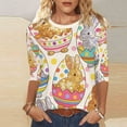 thumbnail image 2 of lcziwo Womens 3/4 Sleeve Shirts Easter Cute Bunny Graphic T Shirt Loose Round Neck Summer Colorful Untucked T-Shirt Beige XXXL, 2 of 10