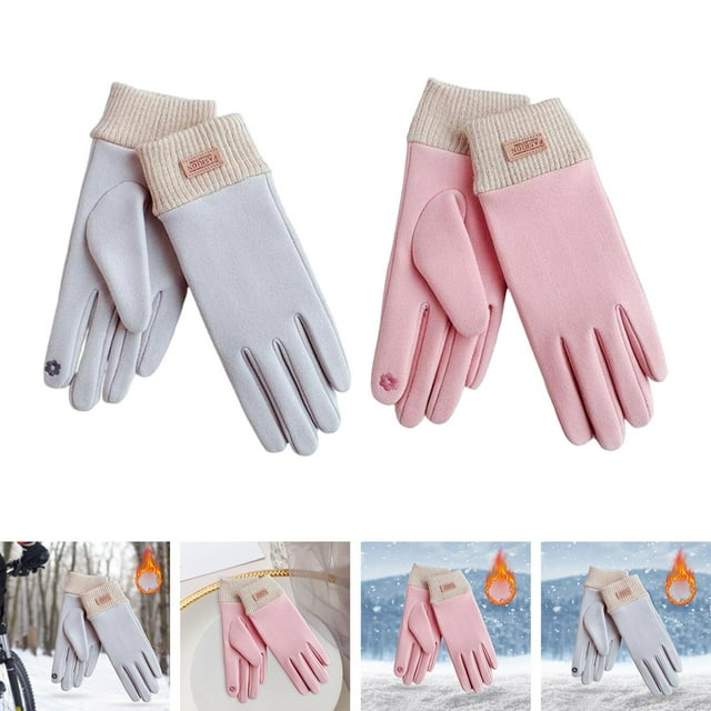 Guantes de pantalla táctil suaves Macarena para mujer Otoño Invierno antideslizantes rosa gris