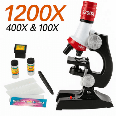 100X, 400x, 1200x Magnification Science LED Microscope kit for Kids,Beginner Microscope kit,Educational Toys&Gifts