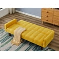 thumbnail image 3 of Modern Linen Futon Sofa  with Adjustable Backrest, 3-seat Armchair Sofa with Solid Wood Frame, Convertible Sleeper Sofa for Living Room, Bedroom, Apartment, Yellow, 3 of 9