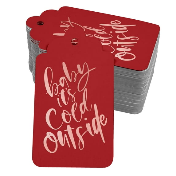 Inkdotpot 100 Pack Baby It's Cold Outside Baby Shower Favor Paper Tags Craft Real Rose Gold Foil Hang Tag