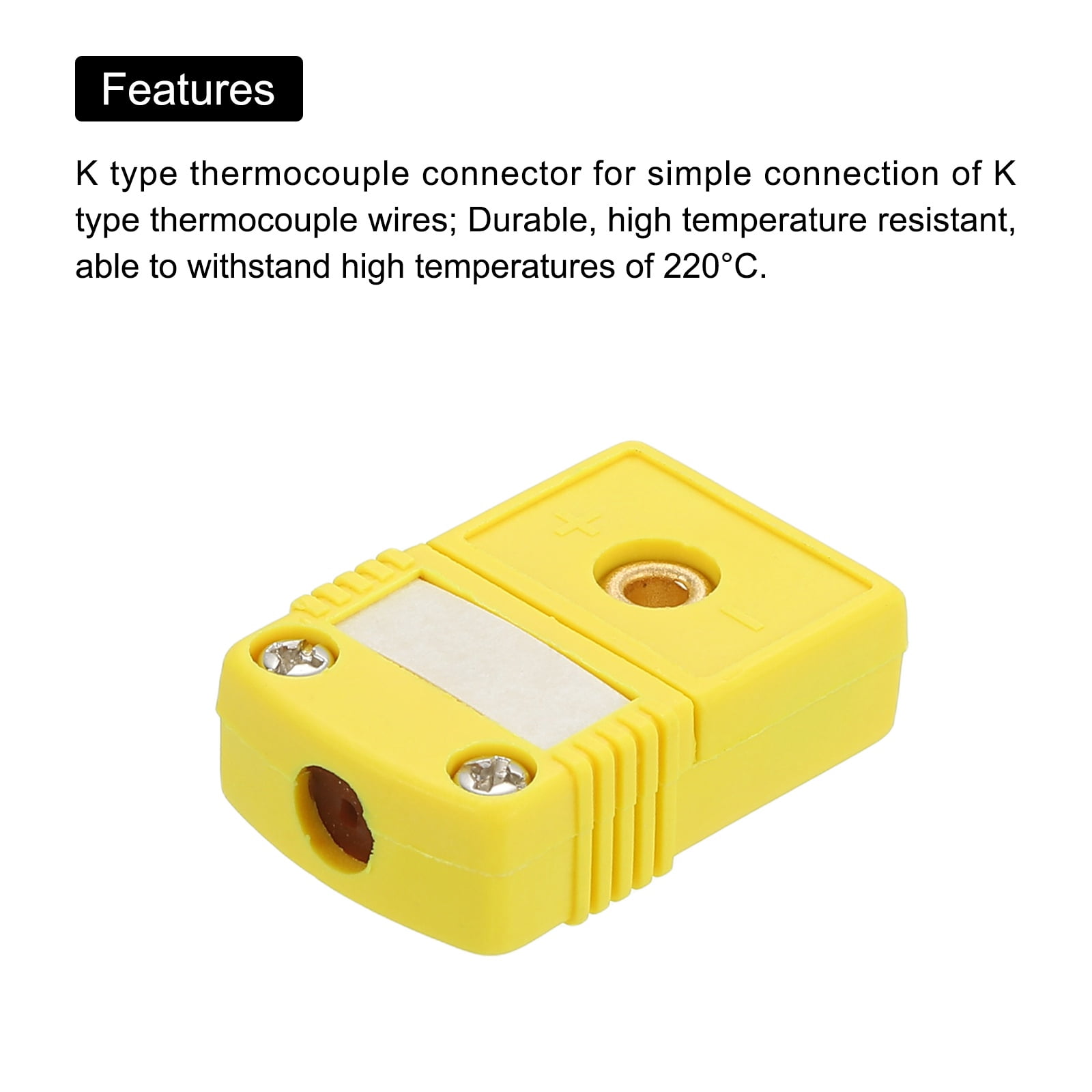 Uxcell K Type Thermocouple Wire Connectors Female Plug Adapter High Temperature 220°C(428°F) for Thermocouple Sensor Probe Yellow 20pcs