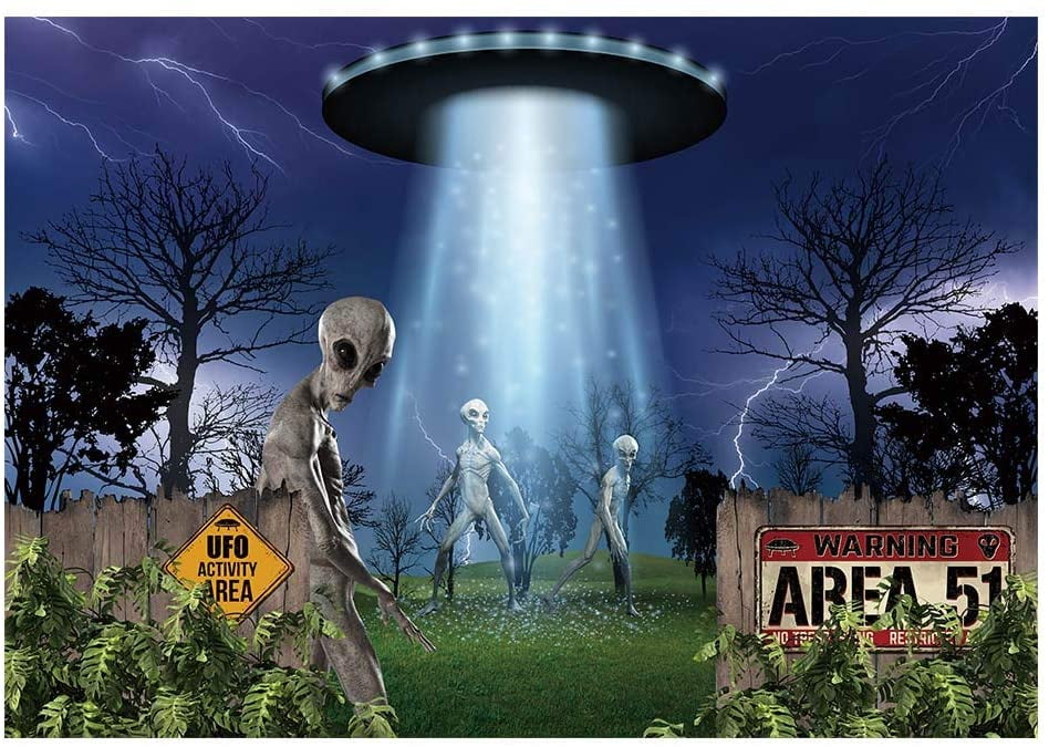7x5FT UFO Alien Backdrop Spaceship Halloween Birthday Party Supplies Banner  Flying Saucer Scary Science