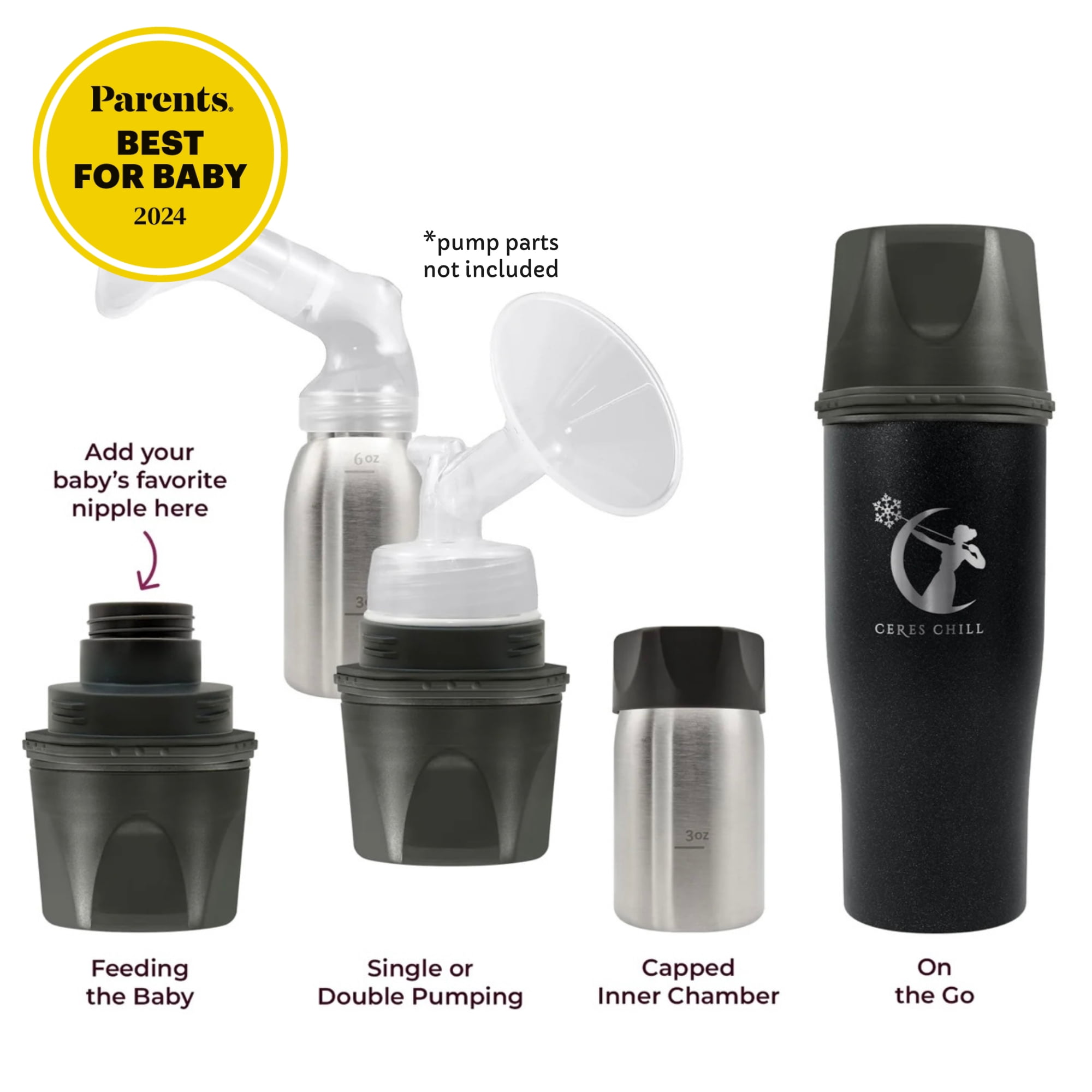 Ceres Chill Demigoddess Mini Breast Milk Chiller Container Stainless Steel Starry Night Shimmering Black 16 oz. 1 ct