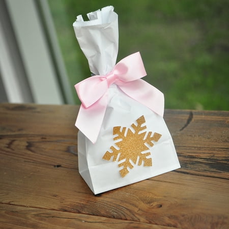 Winter Onederland Favor Bags 10ct Mini Snowflake With Bows Pink And Gold Party Supplies W36mfb