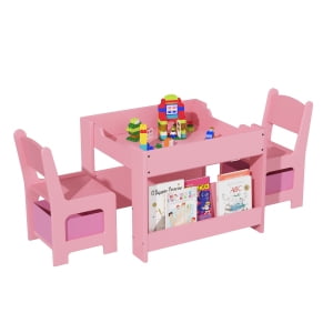 Kids Table and Chair Set with Storage, Wooden Activity Table& 2 Chairs with Storage Drawer, Detachable Tabletop, Toddler Table and Chair Set for Drawing Reading Art Craft,Sensory Table for Toddler