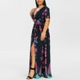 thumbnail image 4 of up to 60% off Gifts Usmixi Womens Dresses Plus Size Vintage Empire Waist Pleated Slit Swing A Line Party Long Dresses Fashion Butterfly Print V-Neck Short Sleeve Maxi Summer Dress Purple XXXXL, 4 of 6