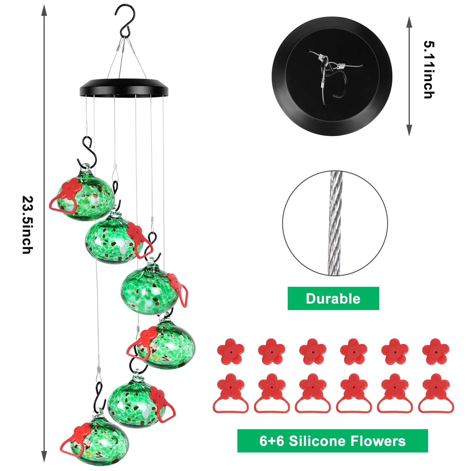 Charming Wind Chimes Hummingbird Feeders For Outdoors Hanging Ant And Bee Proof Never Leak Garden Decor Outside(green)...