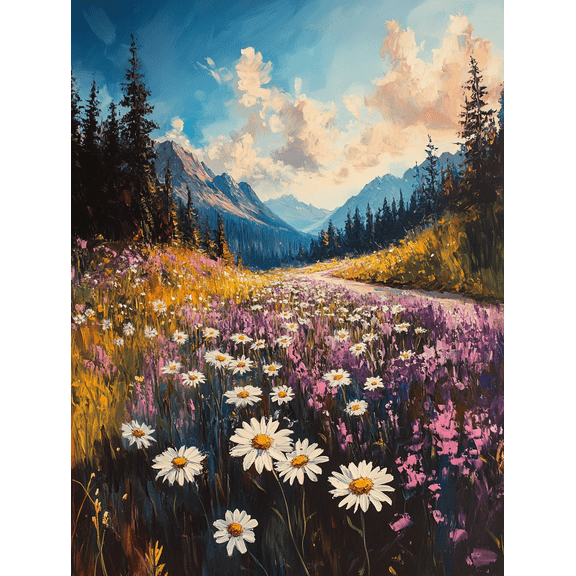 Mountain Meadow Daisy Canvas Art Print，Perfect for Living Room， Bedroom， Office， Hallway， and Kitchen Decoration.