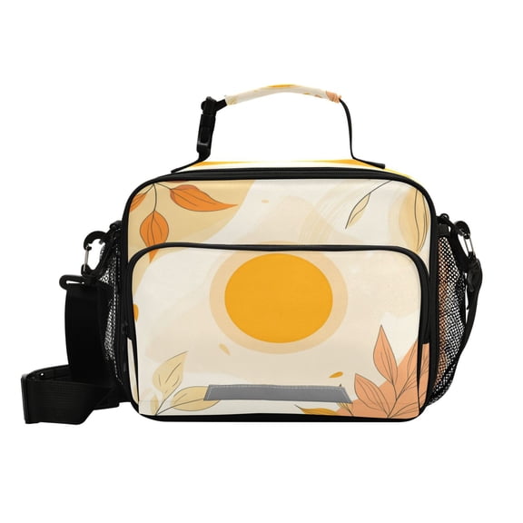 6L Leakproof Lunch Tote with Thermal Lining Lunch Bag Picnic Cooler Bag Yellow Sun and Leaves
