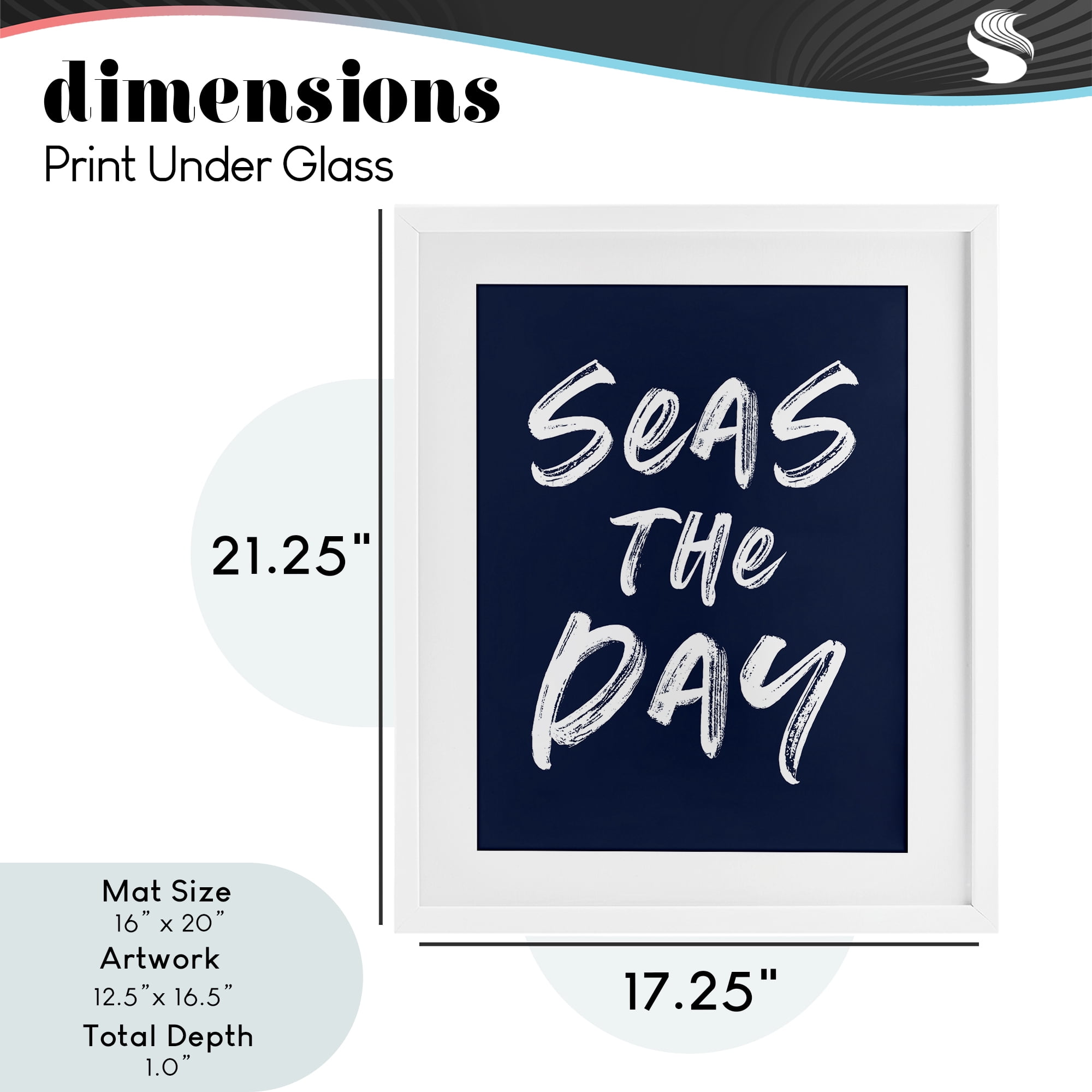 Seas The Day Sentiment White Framed Print Under Glass, design by Lettered and Lined