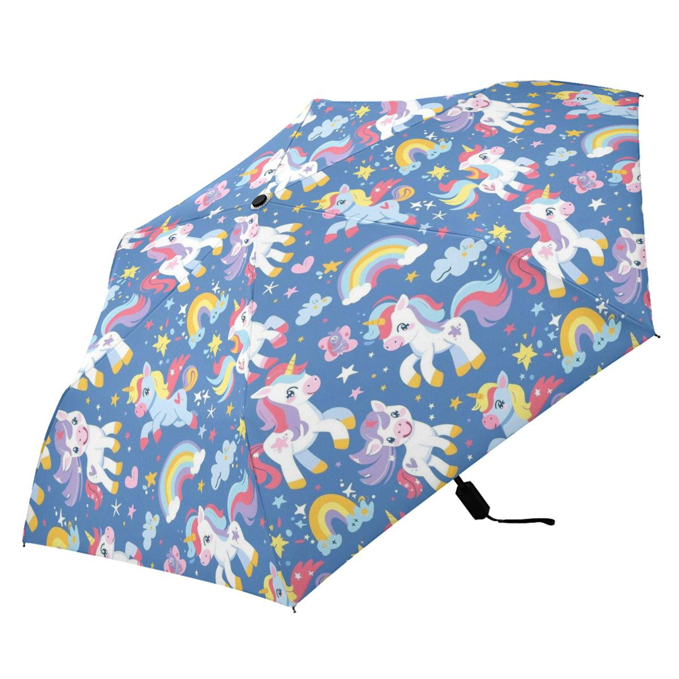 Baby Unicorns Heart Rainbow Compact Sun Umbrella Windproof Travel Umbrellas for Rain Strong Portable UV Protection