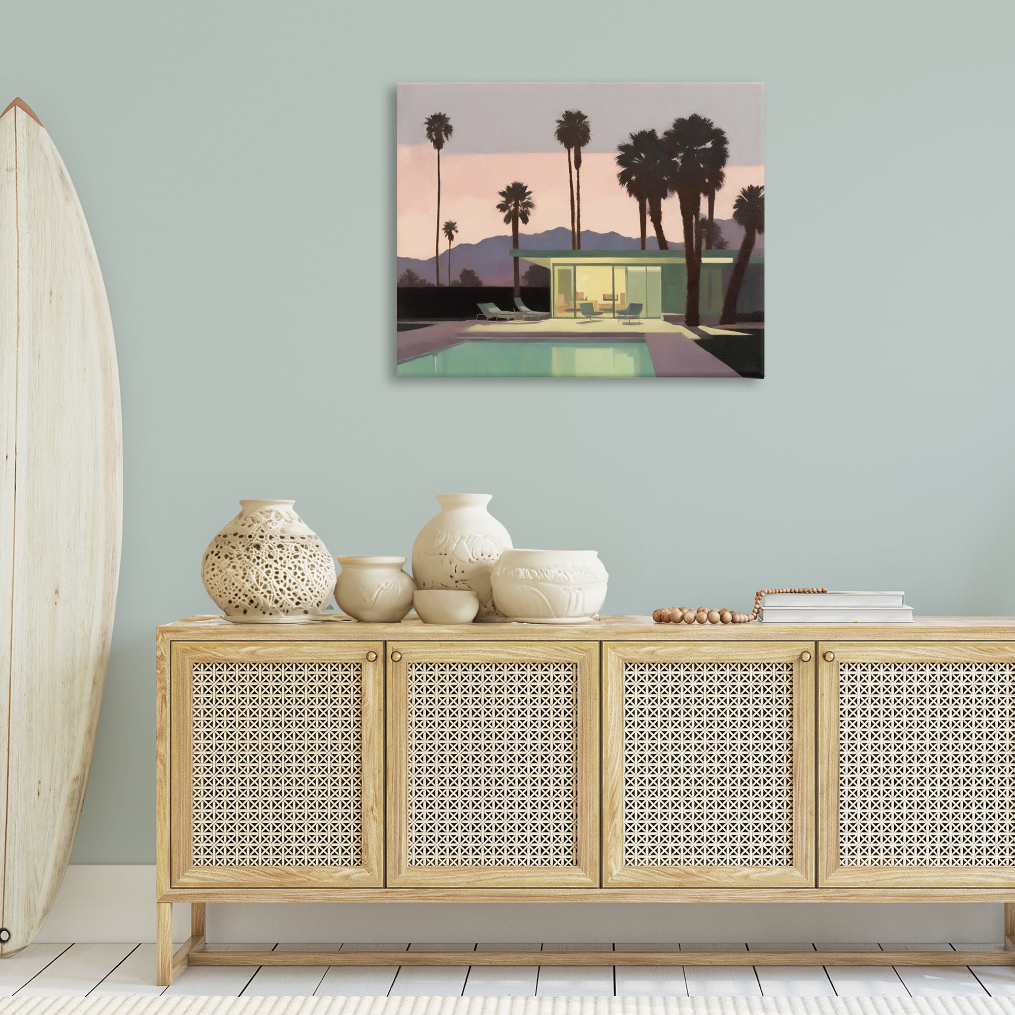 Stupell Industries Pool Surrounded by Palms Landscape & Nature Painting Wrapped Canvas Art Print Wall Art, 40 x 30