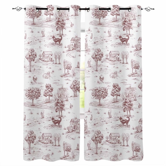 Brown Country Blackout Curtains for Bedroom/Living Room, Thermal Insulated Kitchen Curtains, Farmhouse Rustic Tree Animals Abstract Grommet Darkening Window Treatment Drapes 52"x72"x2