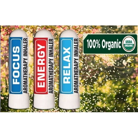 Nasal Inhaler Aromatherapy Gift Set of 3 - Energy Focus Relax - Made with 100% Pure Therapeutic Grade Organic Essential Oils 0.7 mL each by Sponix Made in USA / Fast Shipping