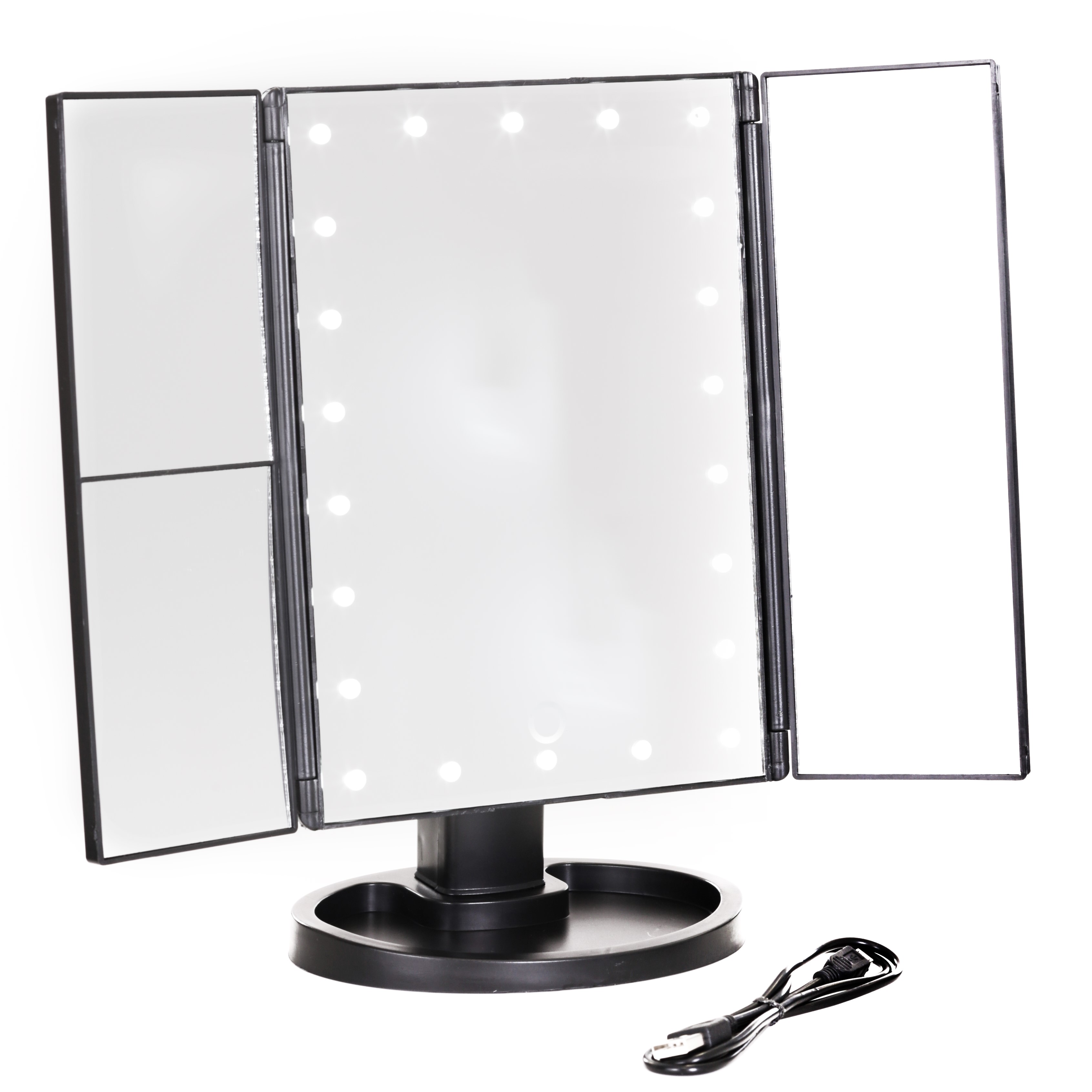 Tri-Fold LED Lighted Vanity Makeup Mirror with Built In Tray - Walmart 