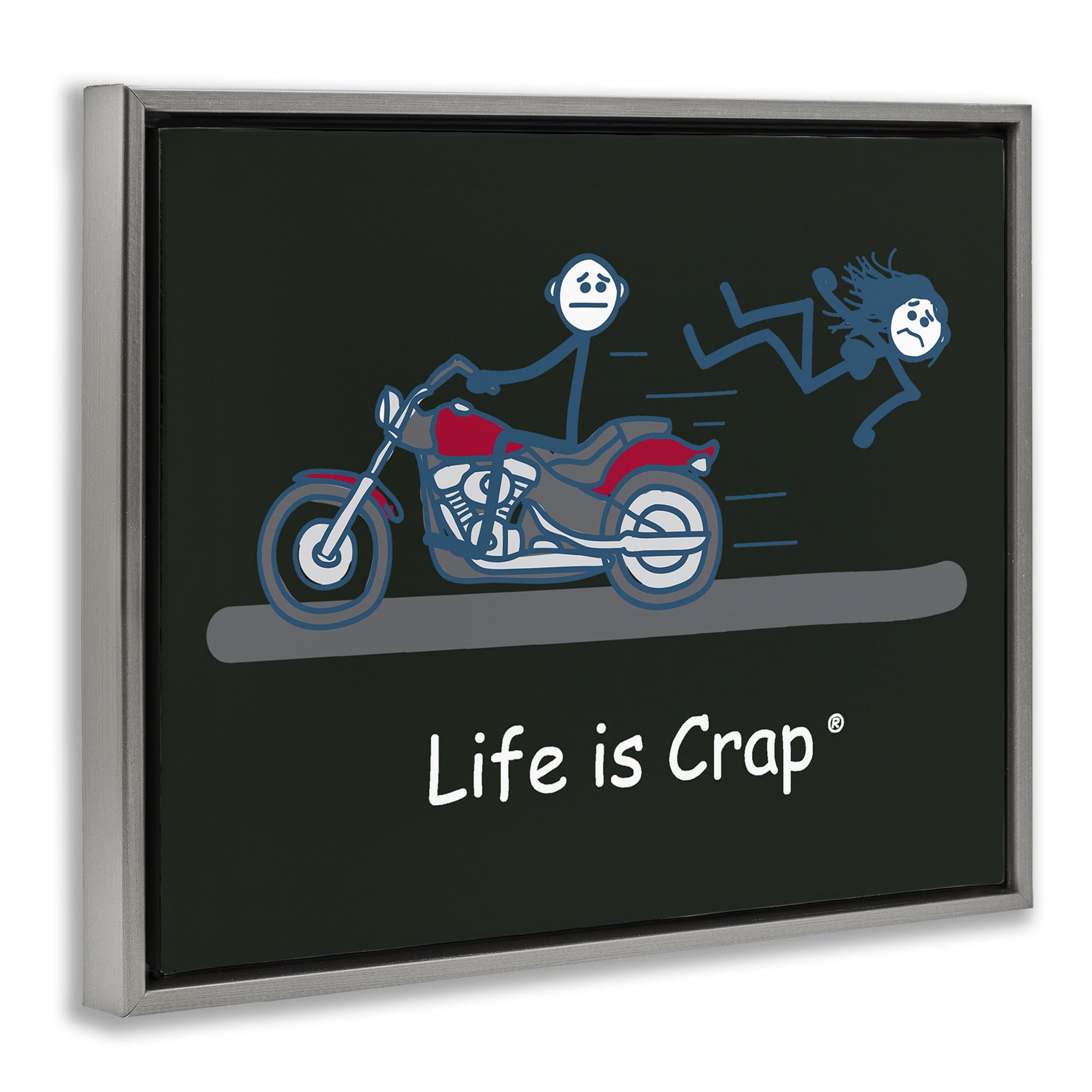Stupell Industries Funny Motorcycle Babe Novelty & Humor Painting Gray Floater Framed Canvas Art Print Wall Art, 21 x 17