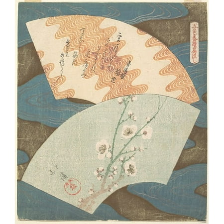 - Two Fan Designs Plum Blossom and Wave Poster Print by Totoya Hokkei (Japanese 1780 “1850) (18 x 24)