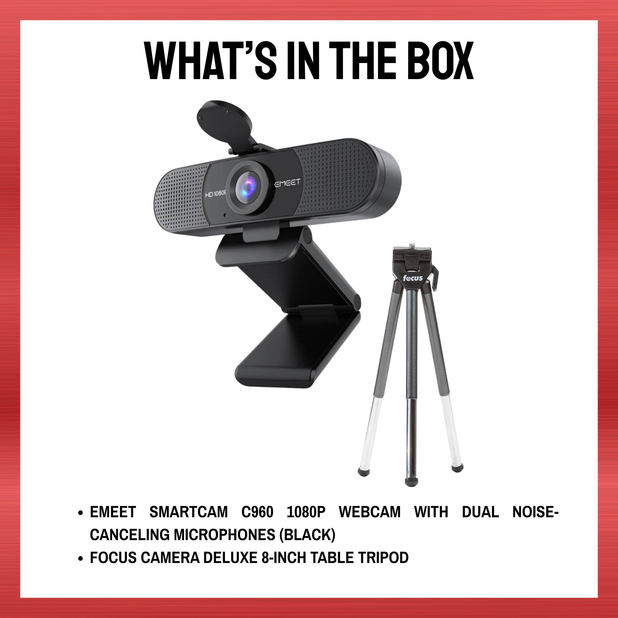 EMEET SmartCam C960 1080P Webcam with Dual Noise-Canceling Microphones (Black) Bundle with 8-Inch Table Tripod (2 Items)