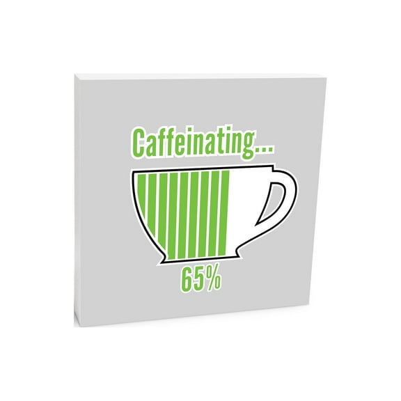 Caffeinating Green Stripes Coffee Cup 10 x 10 Wood Tabletop Sign Plaque