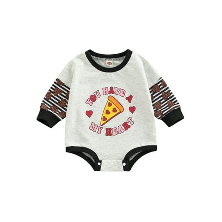 

Baby Boy Fall Romper Long Sleeve Crew Neck Heart/Stripes/Taco Print Fall Bodysuit for Infant Girls