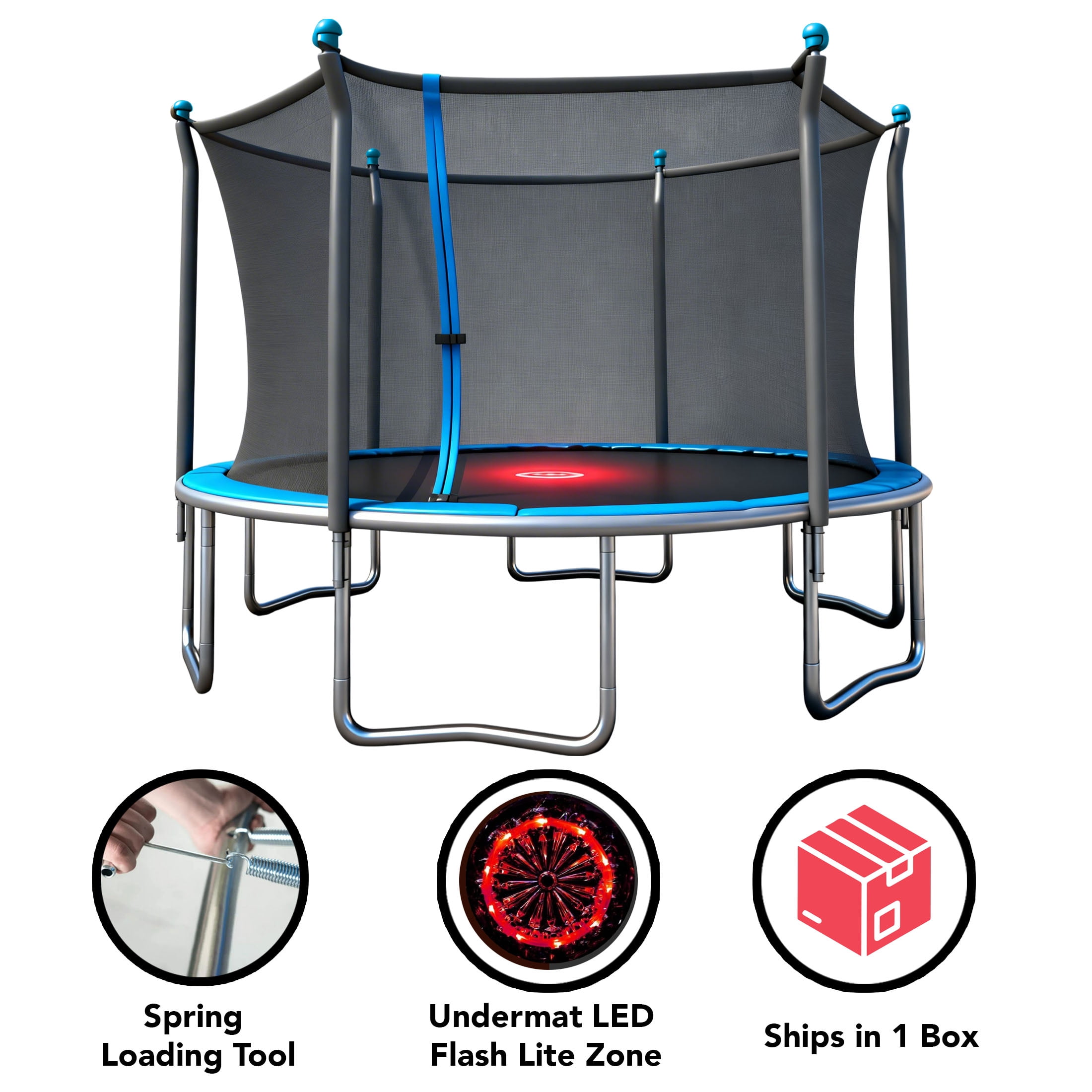 Sportspower BouncePro 14ft Trampoline Meets ASTM Safety Standards, Heavy-Duty Rust-Resistant Steel Frame, UV-Resistant Jump Mat, Safety Net & Under-Mat Flashing Lights