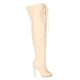 thumbnail image 2 of Qupid Interest-87 New Women Suede Lace Up Peep Toe Thigh High Stiletto Heel Boot, 2 of 5