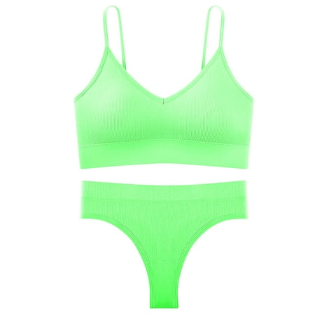 Generic Ladies  Lingerie Set Wire Free Thin Padded Cup U Back Bra With Sexy T-back Thong Solid Color Sports Underwear