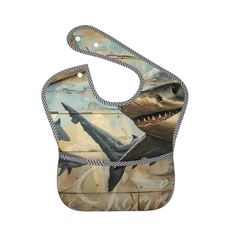 

Bingfone Mess-Proof Baby Bib - Waterproof Bib for Baby Boy or Girl with Food Catcher Pocket Unisex-Wood Grain Shark