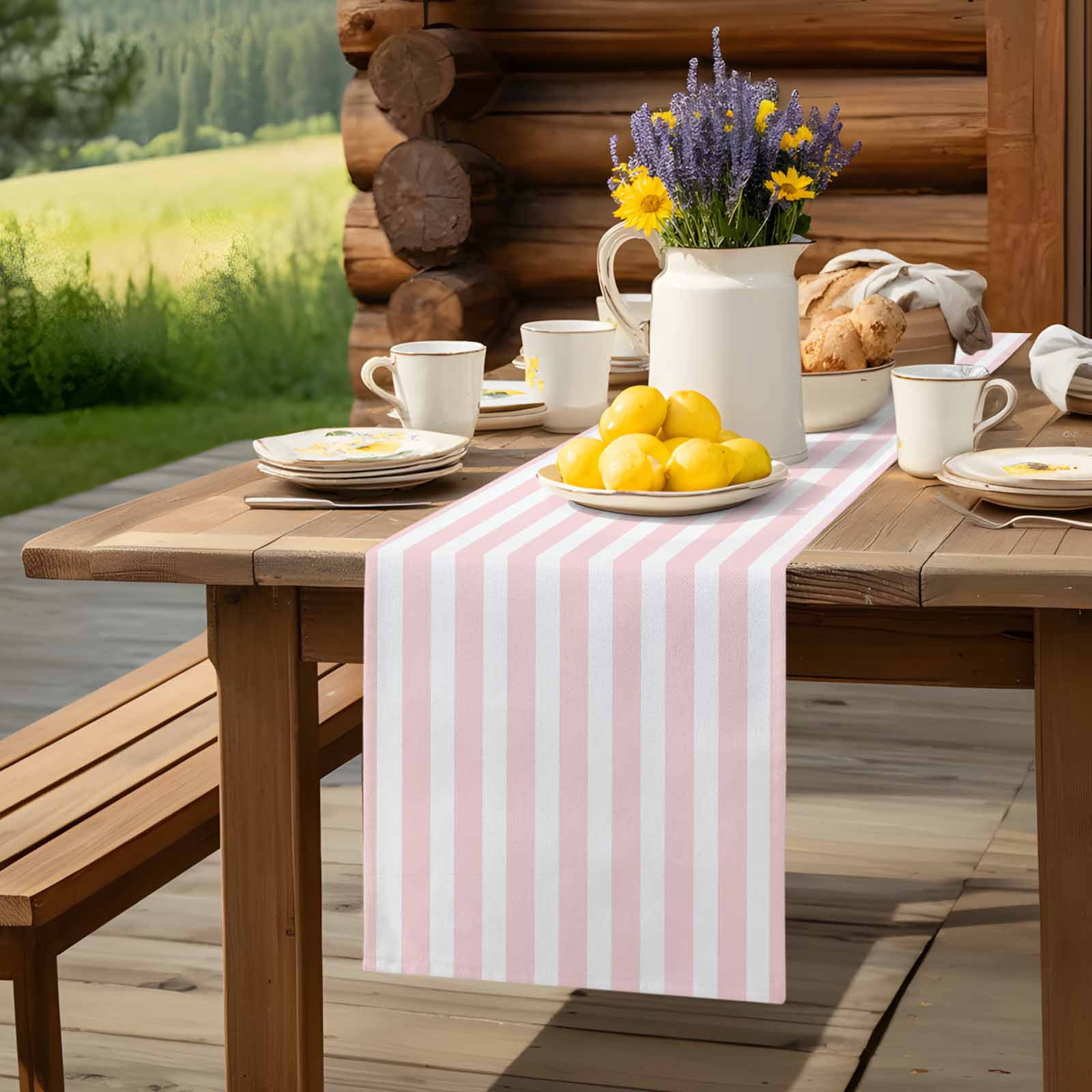 Classic Pink Stripes Table Runner 90 Inches Long, Geometric Vertical Striped Table Runners Tabletop Scarf Kitchen Dining Tables Decoration for Home Party Indoor Outdoor
