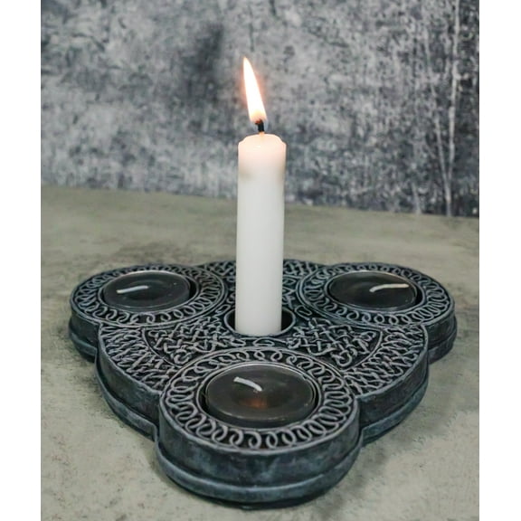 Wicca Triple Goddess Celtic Knotwork Triquetra Triple Votives Taper Candleholder